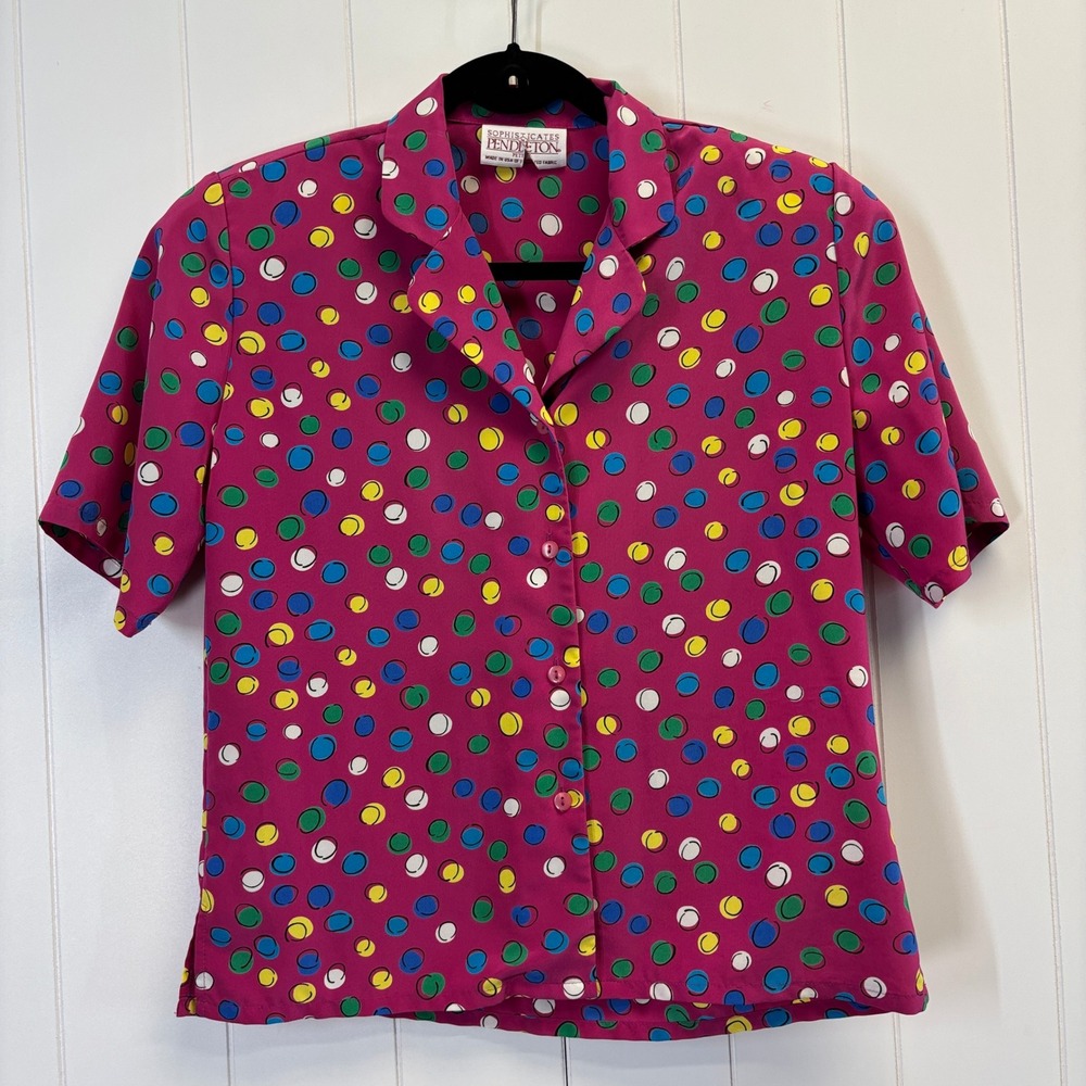 Vintage Sophisticates Pendleton 90s Whimsical Polka Dot Top Women Size 4P Artsy